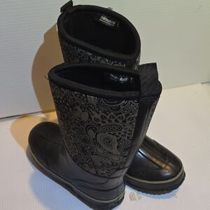 3M Thinsulate Black Paisley-Patterned Girl's Winter Rain Boots
